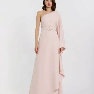 Pink Crepe One Sleeve Belted Kaftan Dress - FINAL SALE