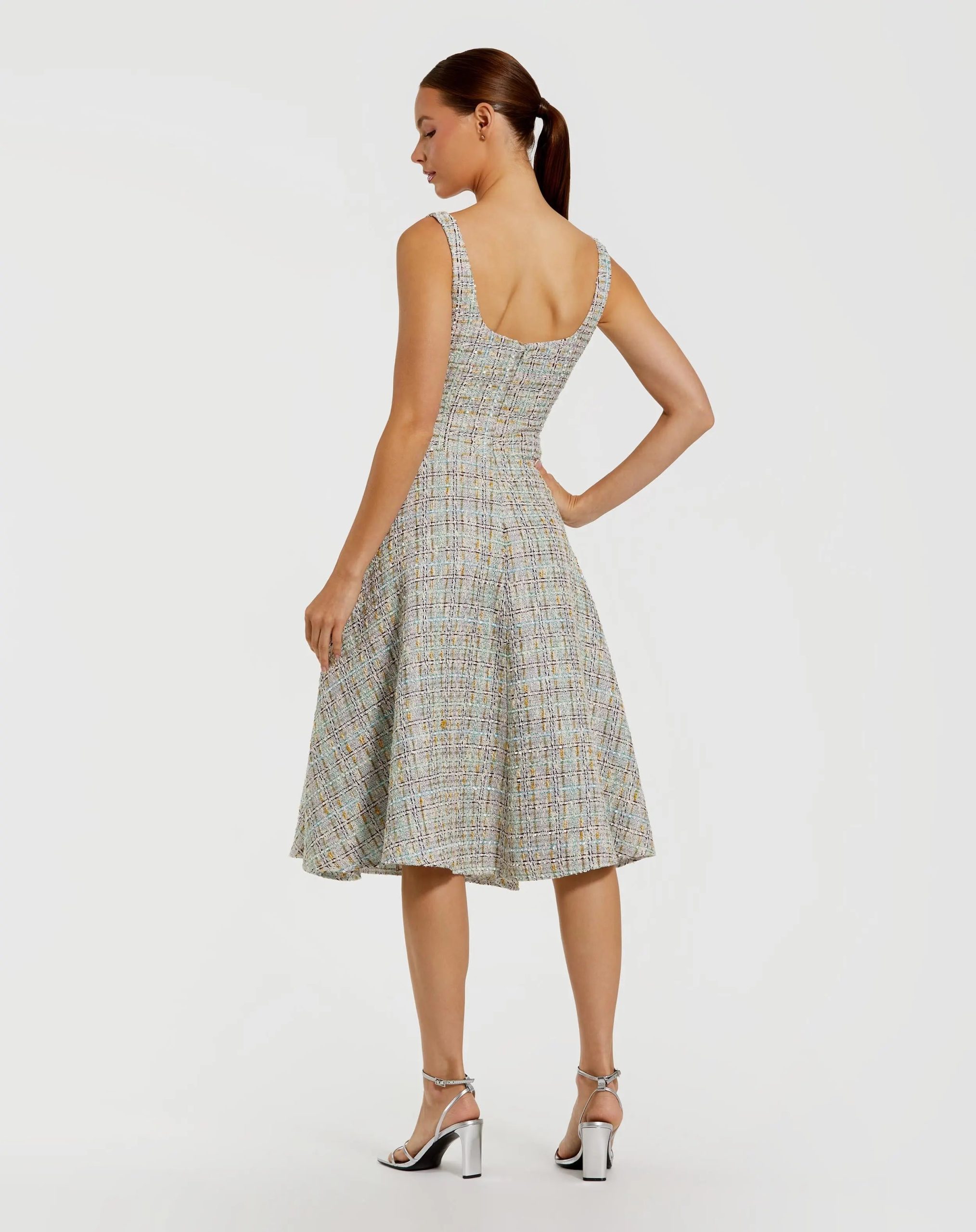 Multicolor Sleeveless Drop Waist Boucle Midi Dress - Image 3