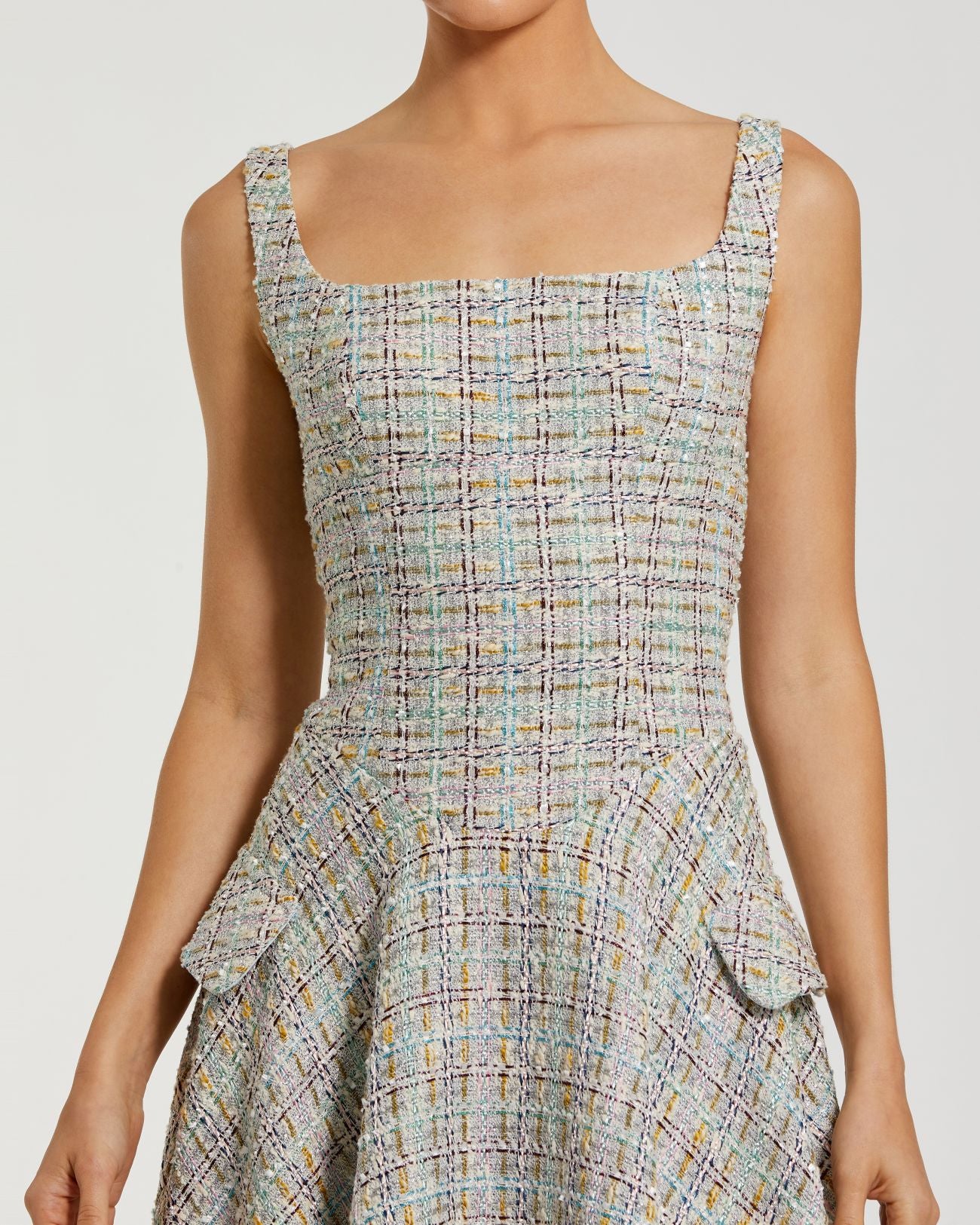 Multicolor Sleeveless Drop Waist Boucle Midi Dress - Image 2