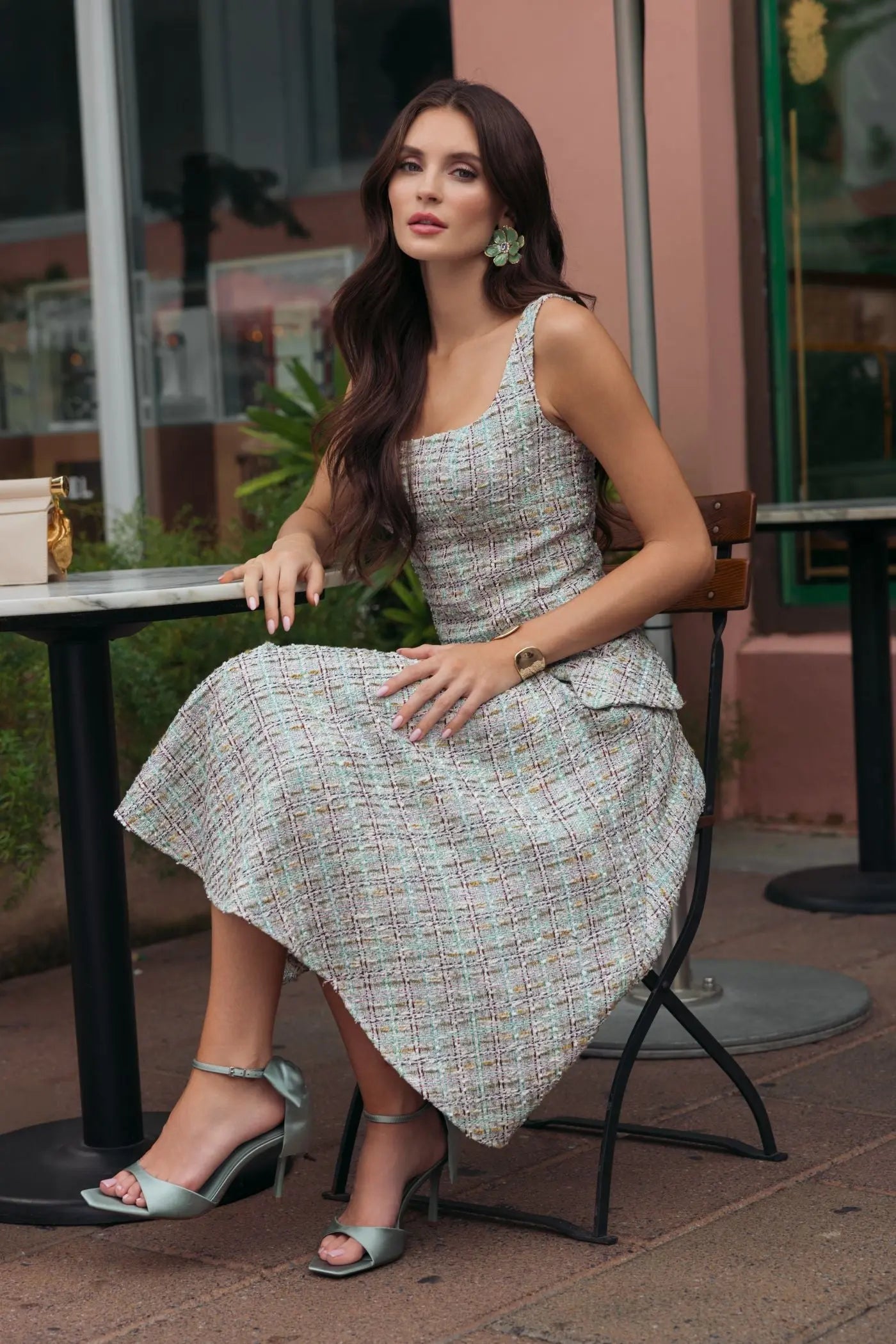 Multicolor Sleeveless Drop Waist Boucle Midi Dress - Image 6