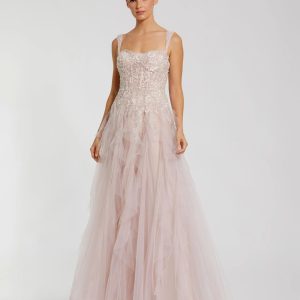 Pink Bustier Tulle Ballgown With Ruffle Skirt