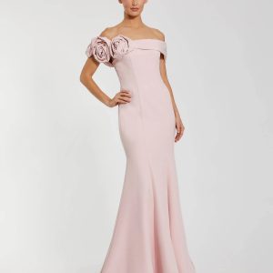 Light Pink Off The Shoulder Crepe Mermaid Gown