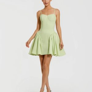 Green Sweetheart Neck Spaghetti Strap Mini Dress