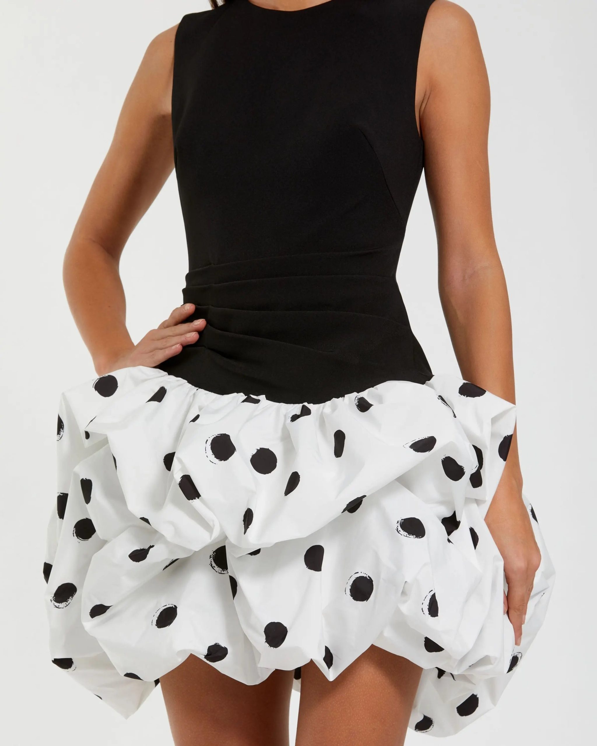 Black and White Polka Dot Bubble Skirt Mini Dress - Image 2