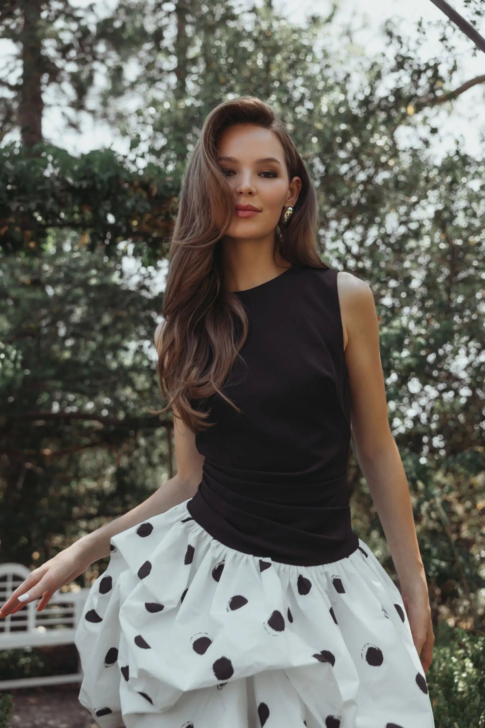 Black and White Polka Dot Bubble Skirt Mini Dress - Image 6