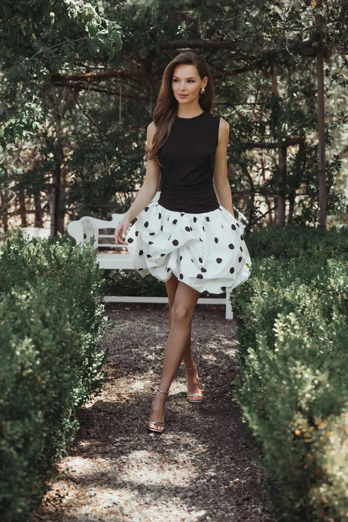 Black and White Polka Dot Bubble Skirt Mini Dress - Image 4