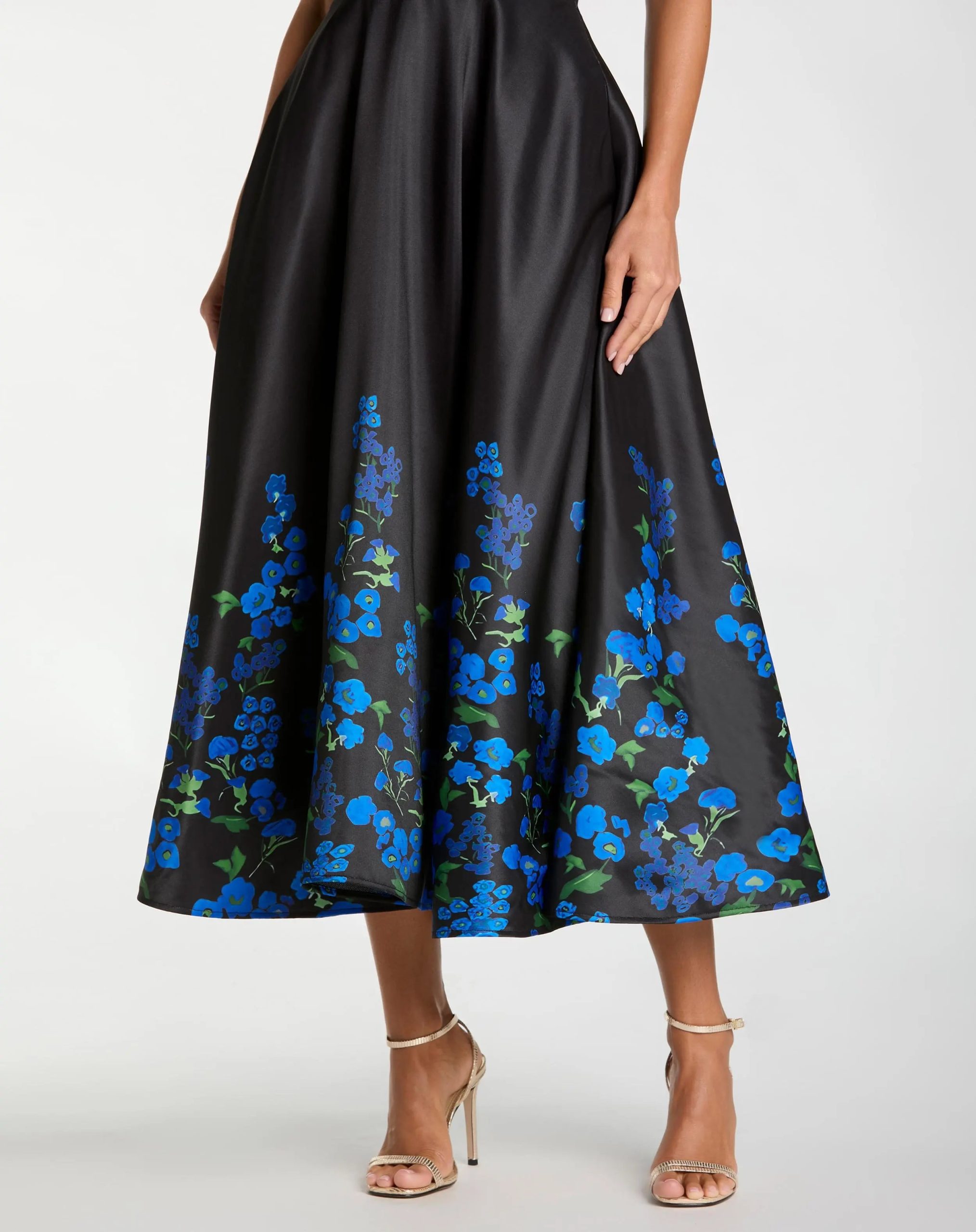 Black Halter Neck Floral Printed Satin Midi Dress - Image 2
