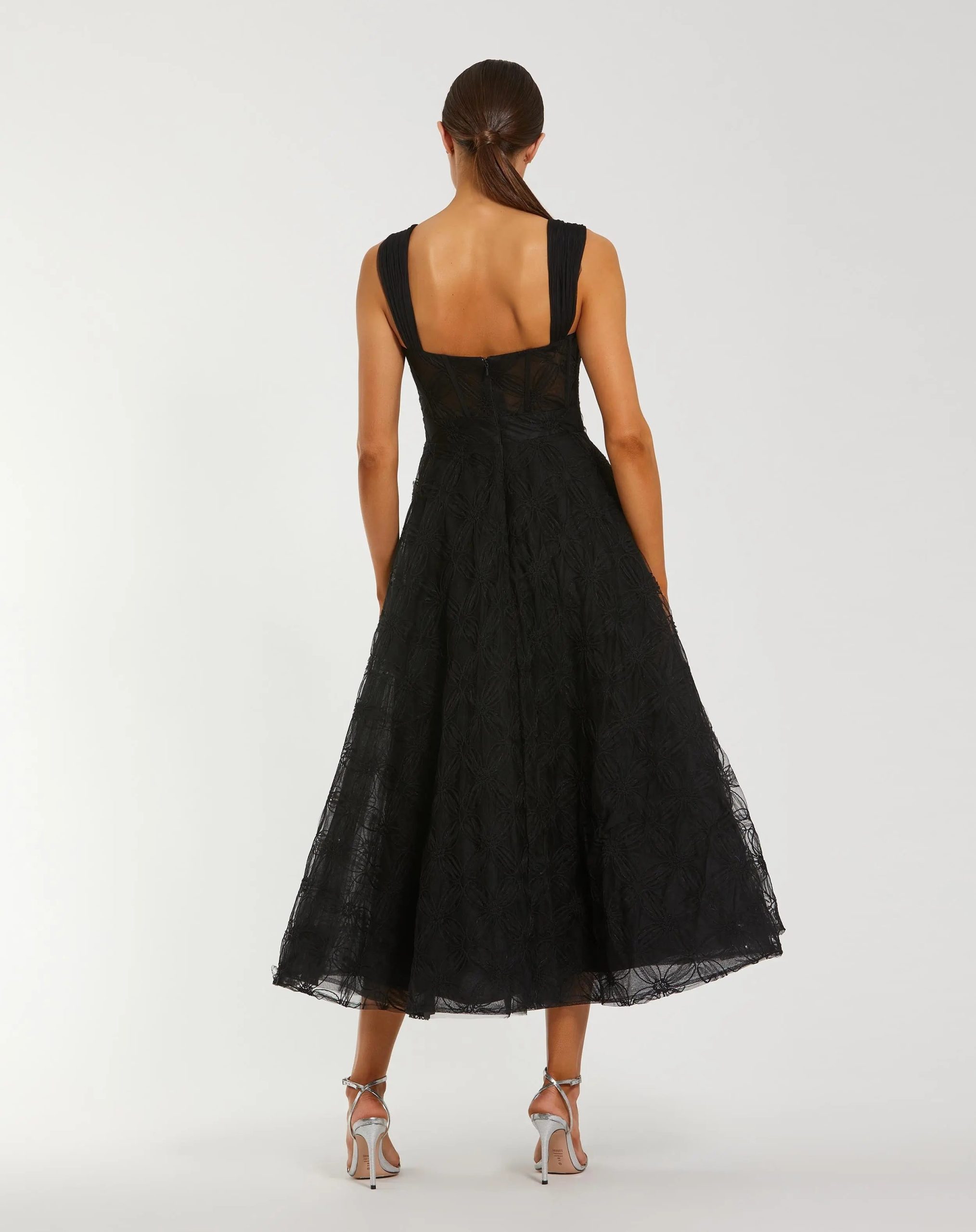 Black Bustier Sleeveless A-Line Tulle Midi Dress - Image 3