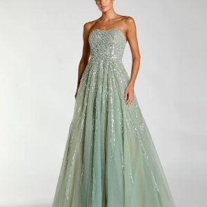 Green Embellished Strapless Sweetheart Ball Gown