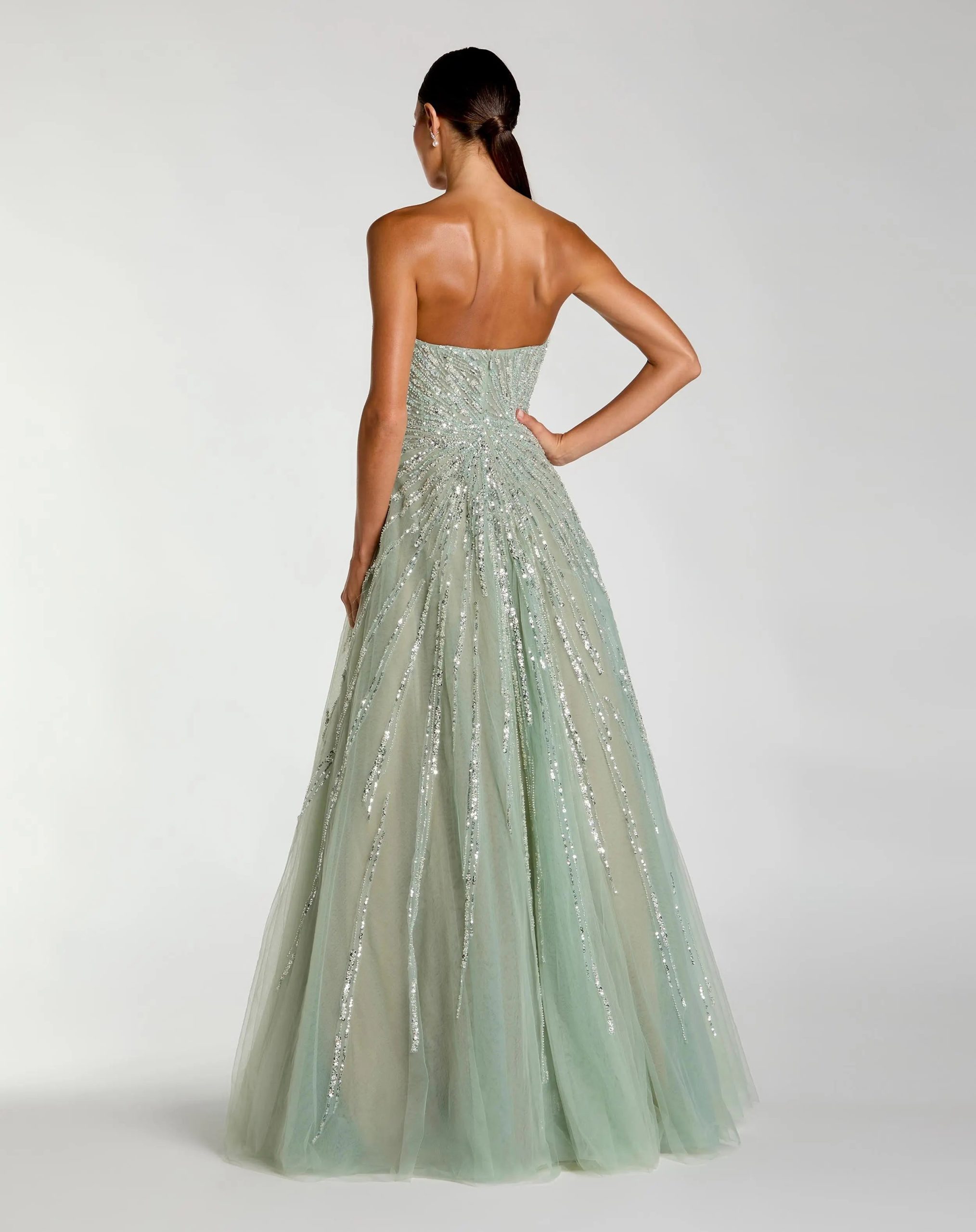 Green Embellished Strapless Sweetheart Ball Gown - Image 3