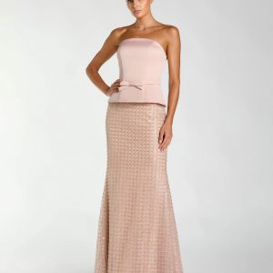 Pink Strapless Satin Top With Embellished Skirt Gown