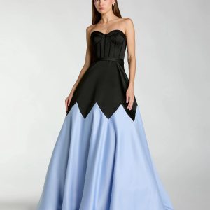 Black and Blue Strapless Satin Sweetheart Ball Gown