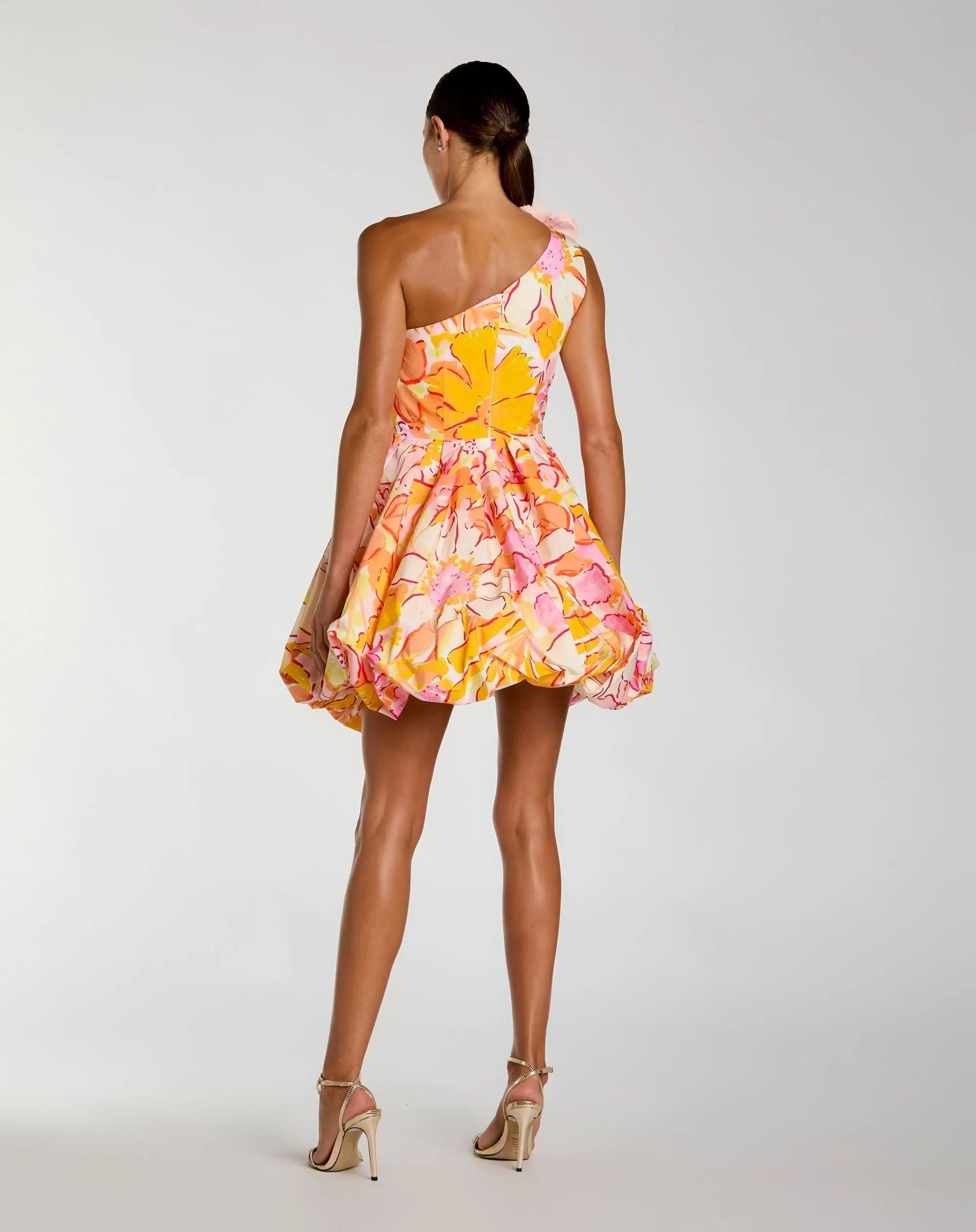 Multicolor One Shoulder Bubble Hem Faille Mini Dress - Image 3