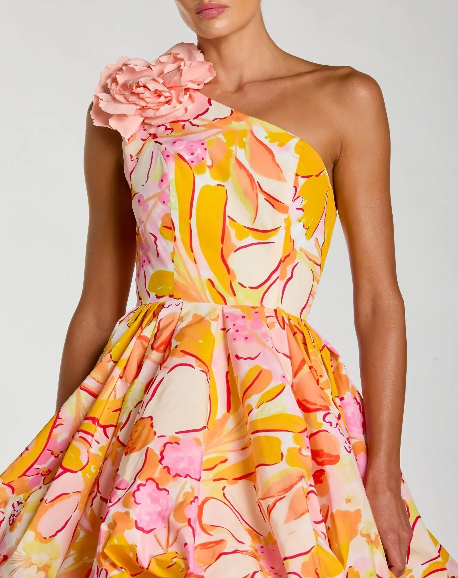 Multicolor One Shoulder Bubble Hem Faille Mini Dress - Image 2