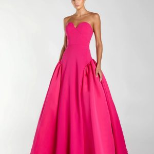 Pink Strapless Crepe Ball Gown With Satin Skirt