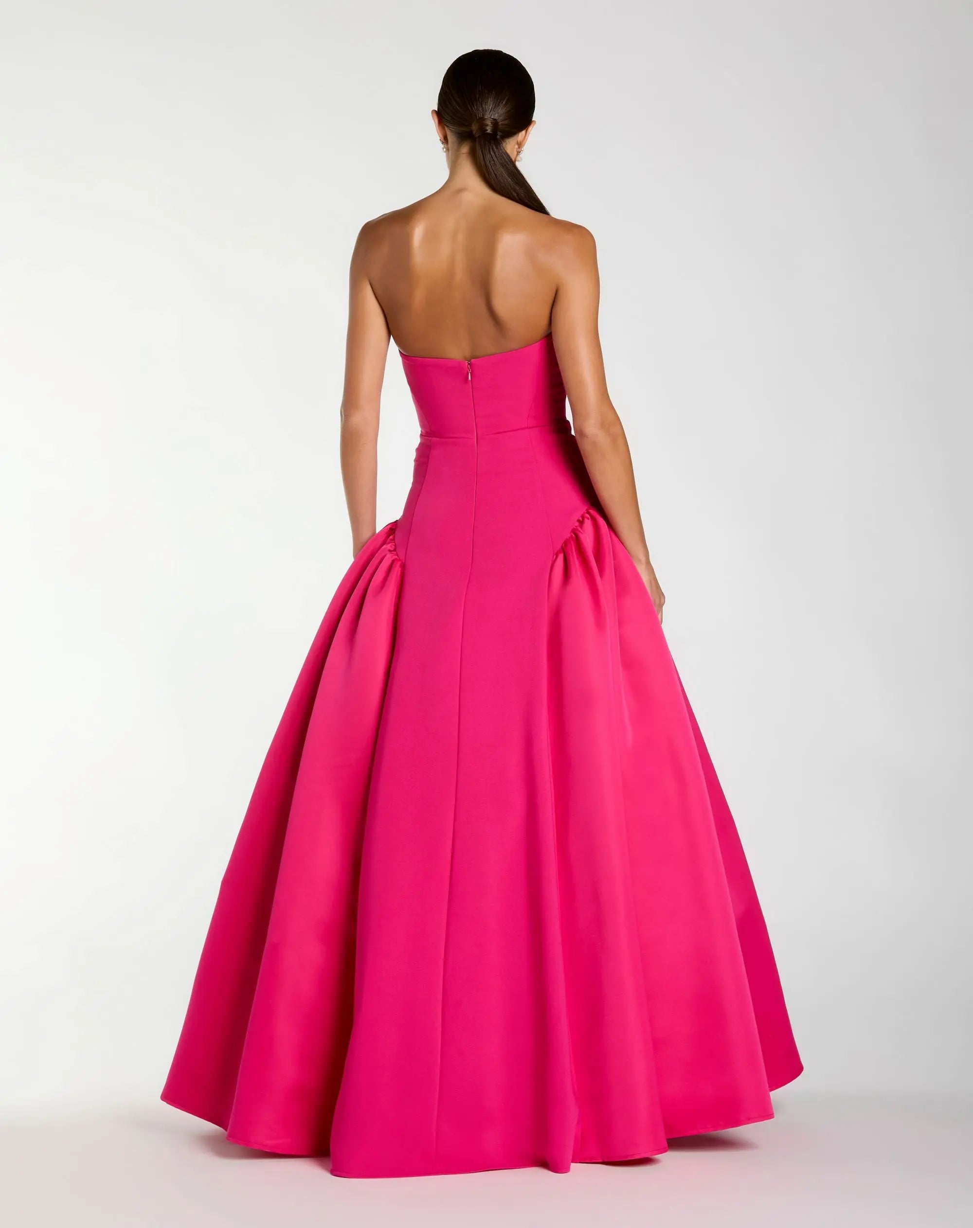 Pink Strapless Crepe Ball Gown With Satin Skirt - Image 3