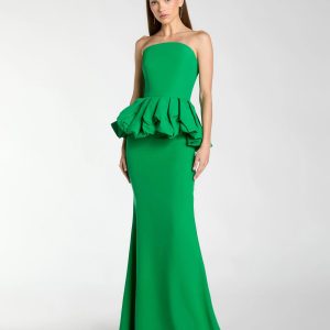 Green Strapless Peplum Trumpet Gown