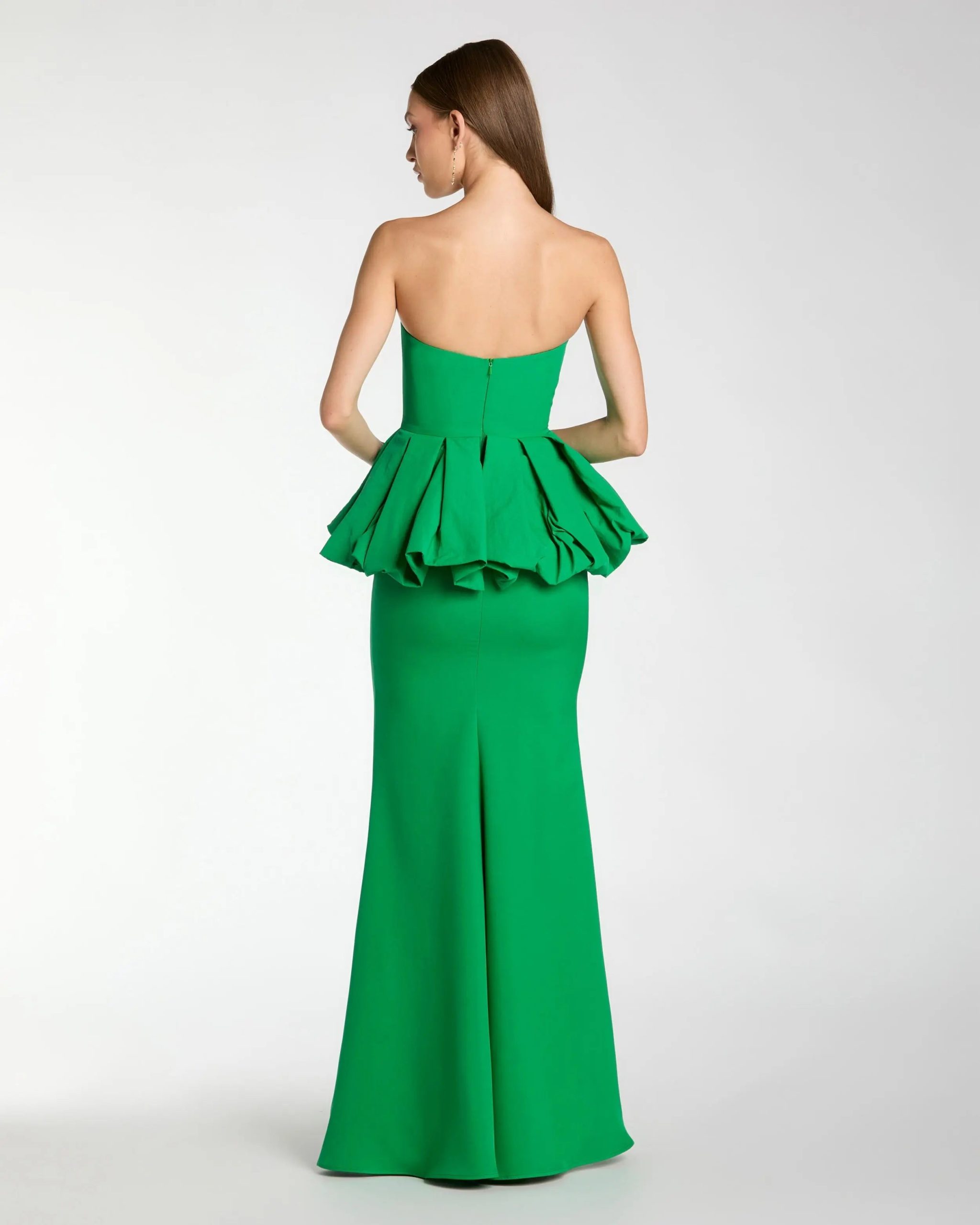 Green Strapless Peplum Trumpet Gown - Image 3