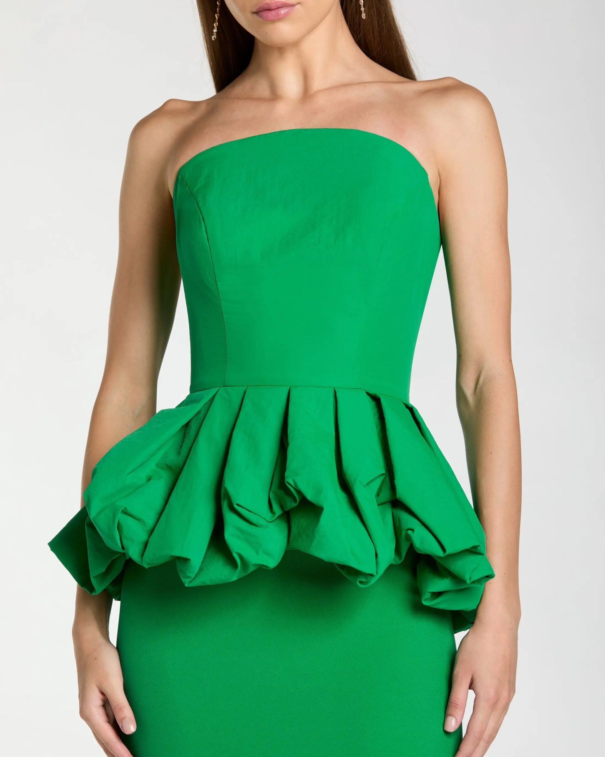Green Strapless Peplum Trumpet Gown - Image 2