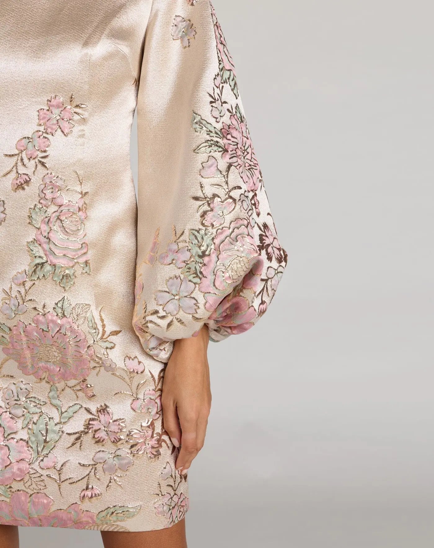 Ivory Brocade High Neck Long Sleeve Mini Dress - Image 2