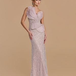 Purple Strapless Embellished Column Gown With 3D Petals