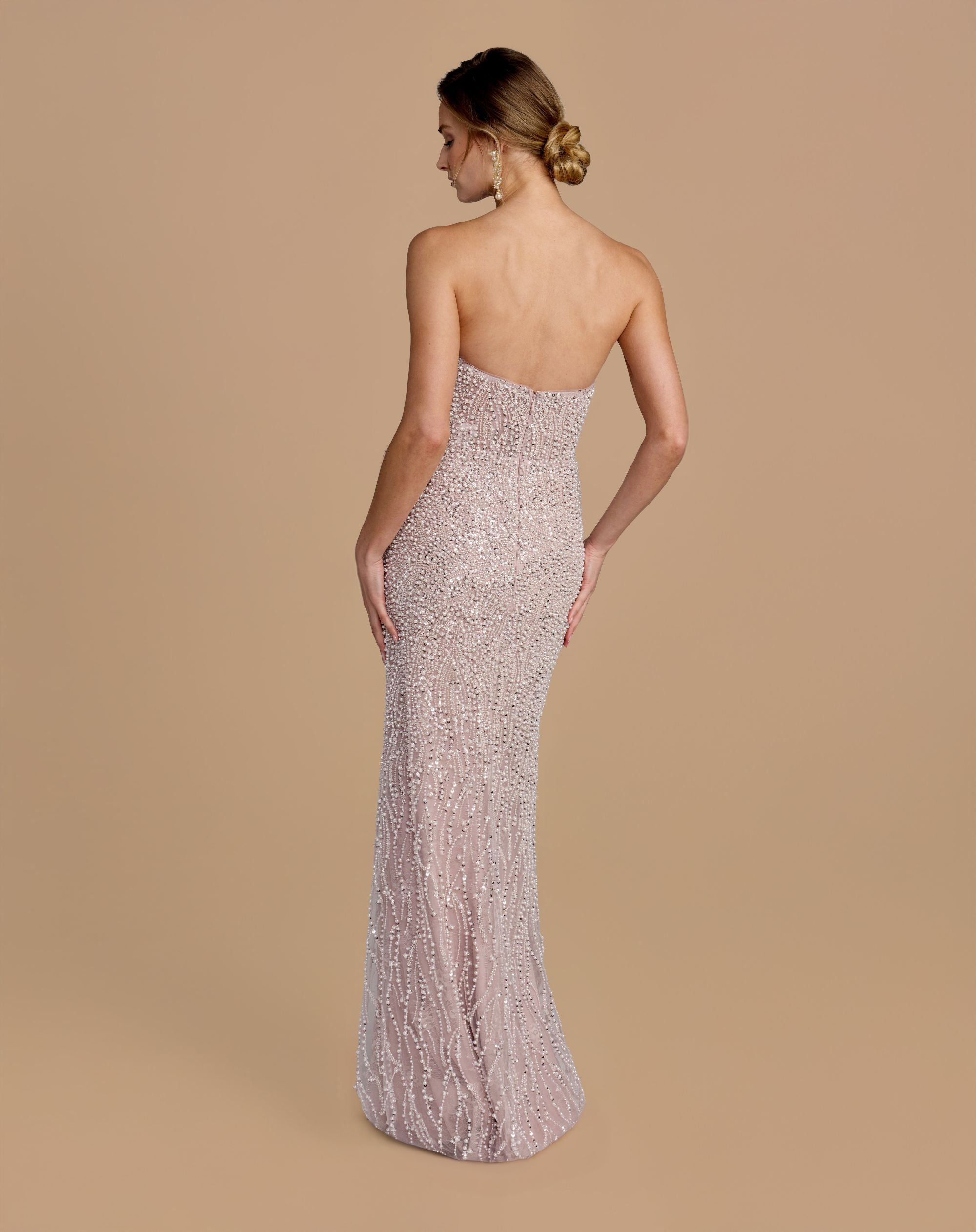 Purple Strapless Embellished Column Gown With 3D Petals - Image 3