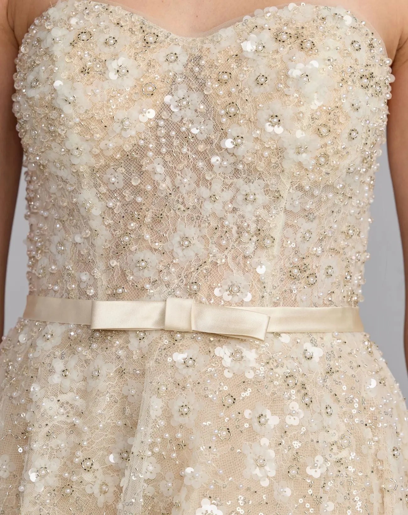 Ivory Strapless Embellished Lace A-Line Midi Dress - Image 6