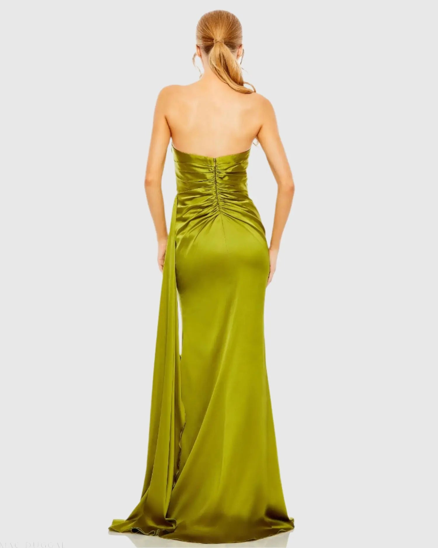 Green Strapless Embellished Sweetheart Neckline Satin Gown - Image 3