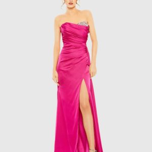 Pink Strapless Embellished Sweetheart Neckline Satin Gown