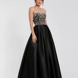 Black Strapless Embellished Top Satin Ball Gown
