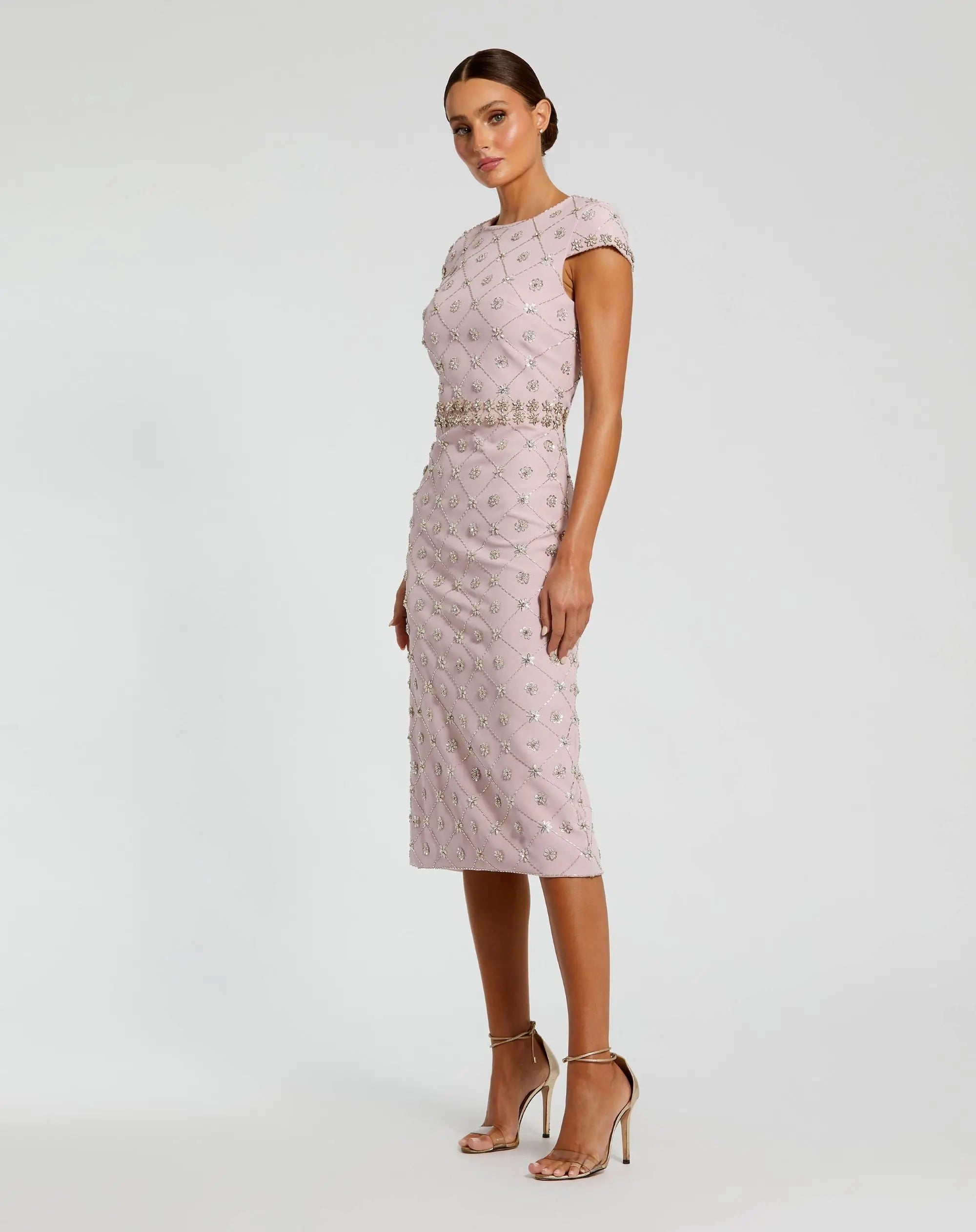 Pink Hand Embellished High Neck Midi Dress - Image 3