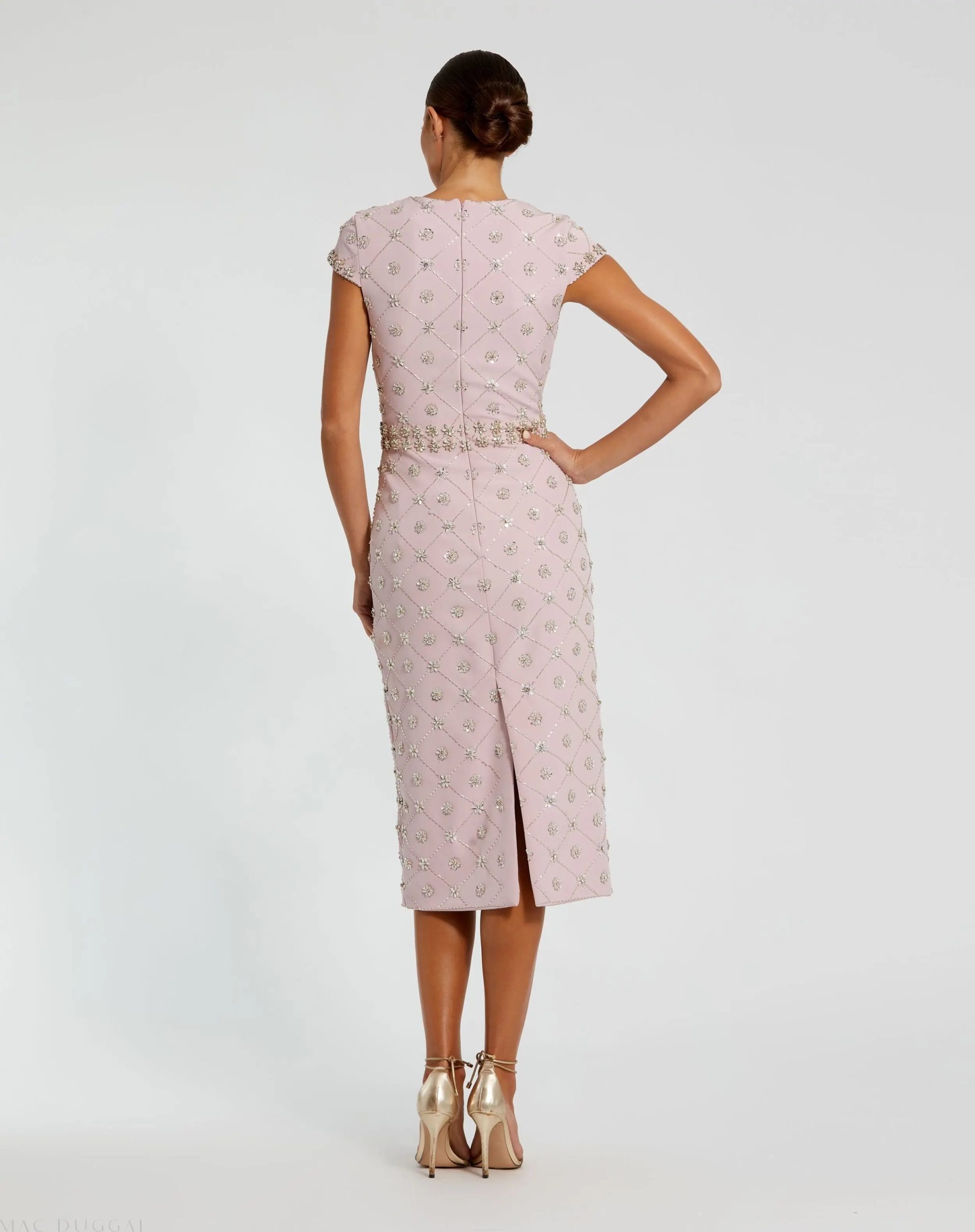 Pink Hand Embellished High Neck Midi Dress - Image 4