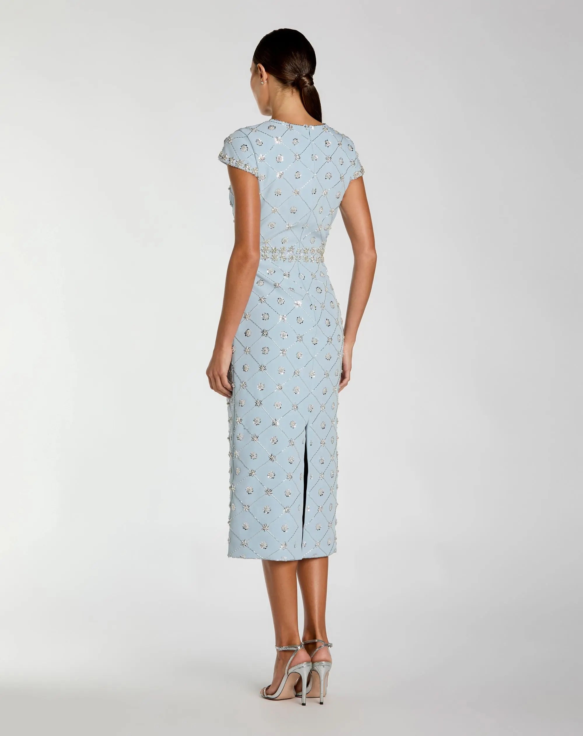 Blue Hand Embellished High Neck Midi Dress - Image 3