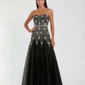 Slim Strap Embellished Bustier Gown