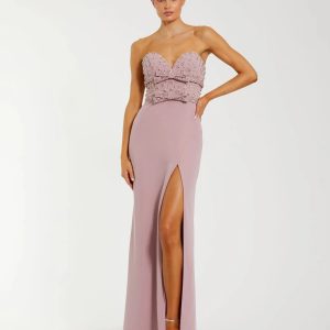 Pink Strapless Rhinestone Bodice Crepe Gown