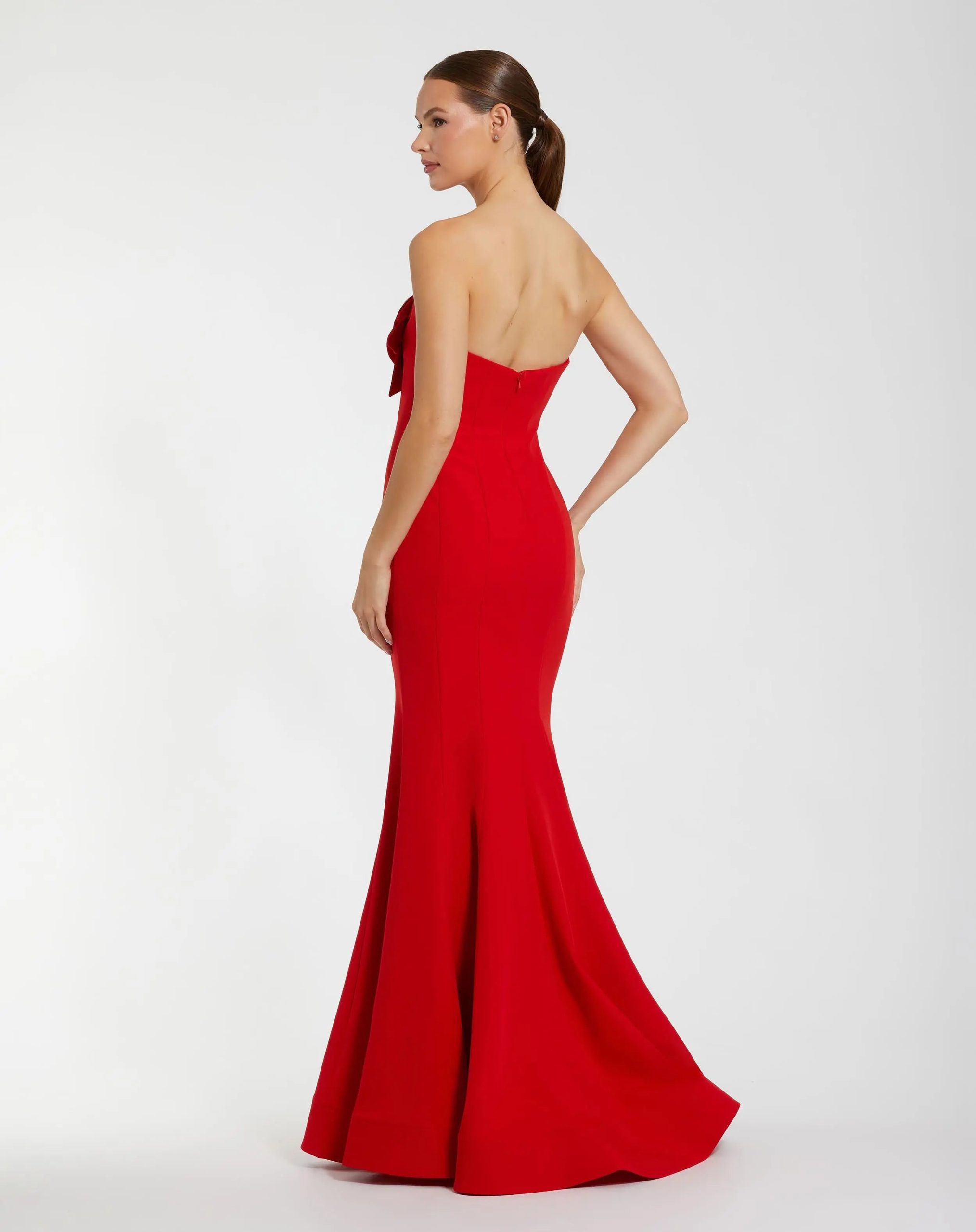 Red Strapless Mermaid Gown With 3D Flowers - Image 3