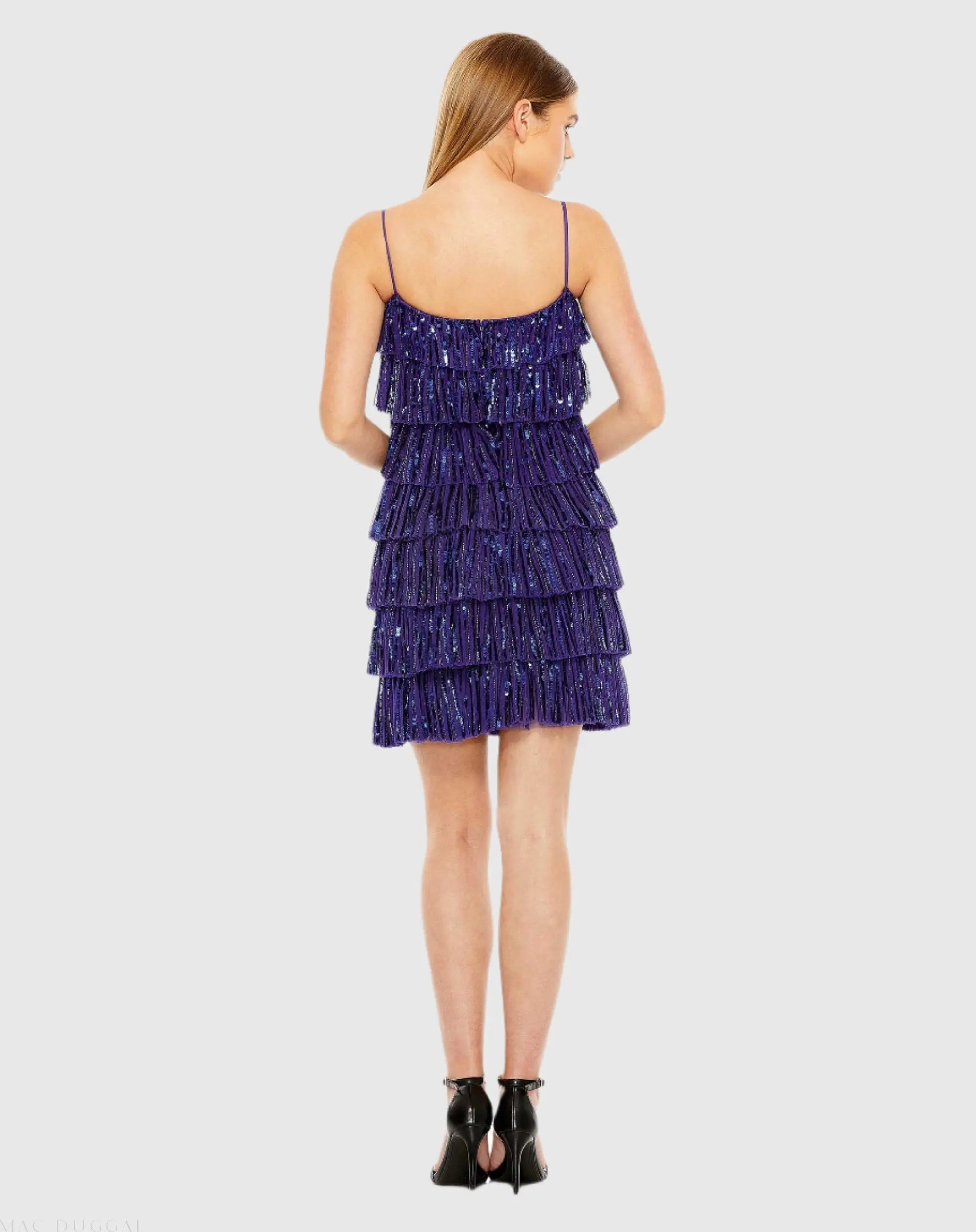 Blue Beaded Strap Sequin Ruffle Mini Dress - FINAL SALE - Image 3