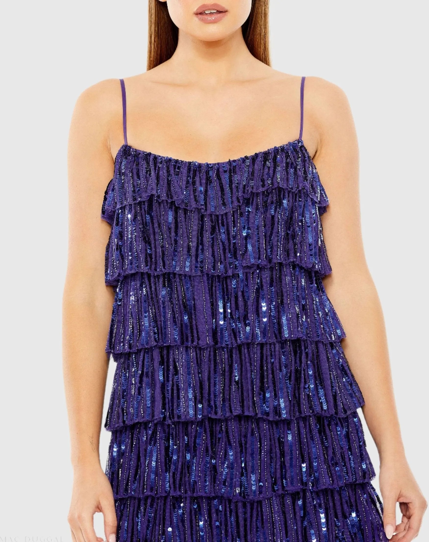 Blue Beaded Strap Sequin Ruffle Mini Dress - FINAL SALE - Image 2