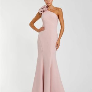 Pink One Shoulder Mermaid Gown With 3D Flower