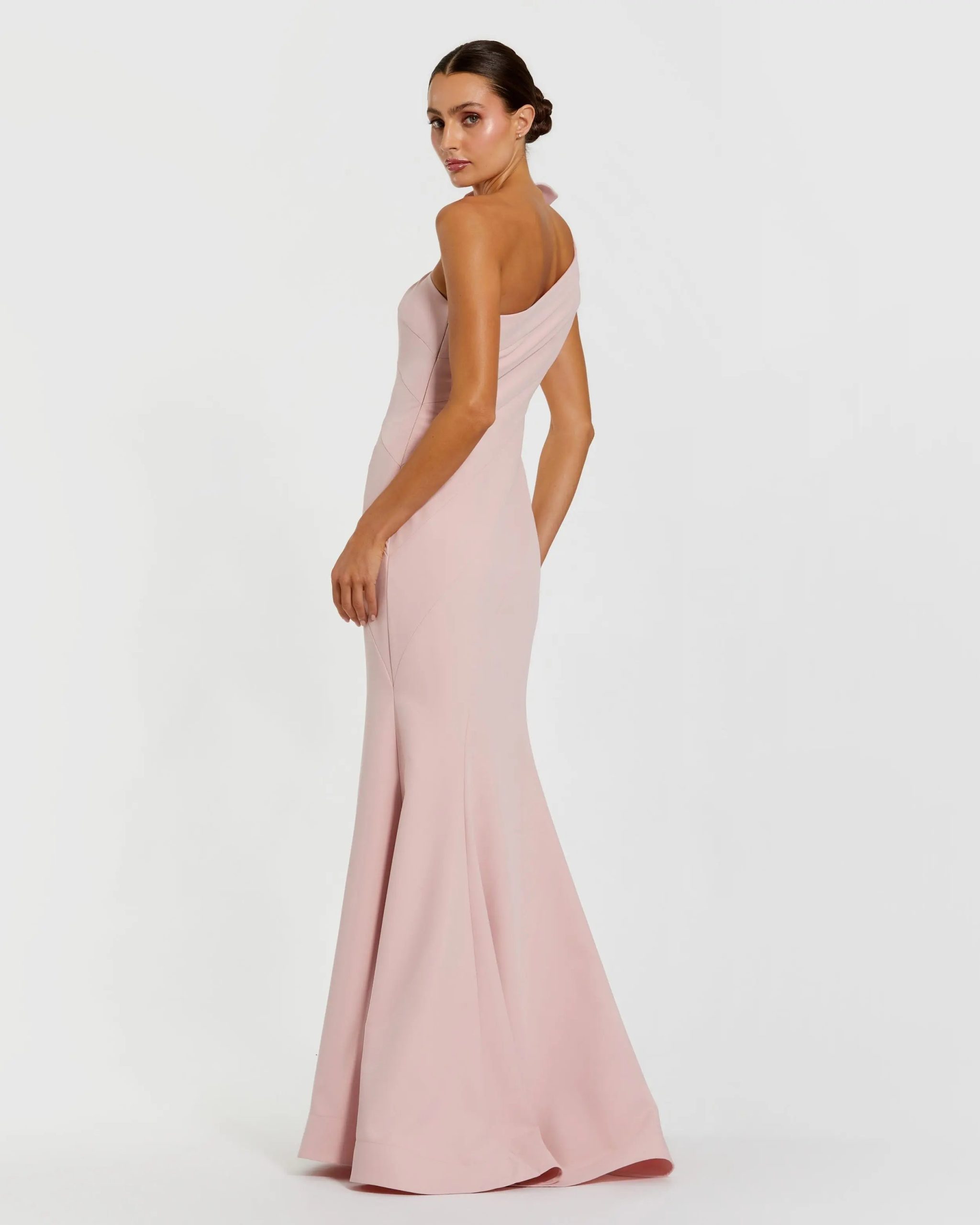 Pink One Shoulder Mermaid Gown With 3D Flower - Image 3