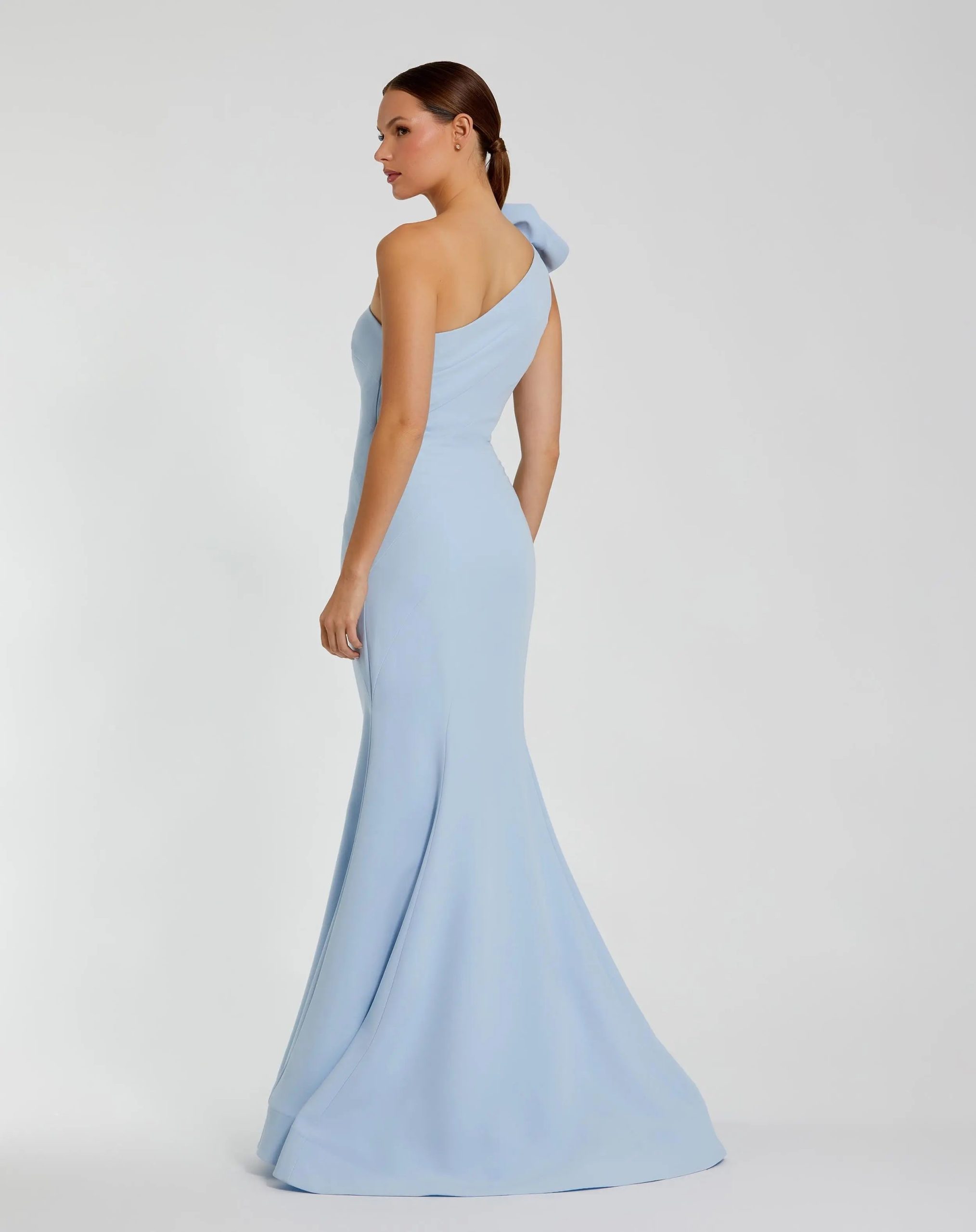 Blue One Shoulder Mermaid Gown With 3D Flower - Image 3
