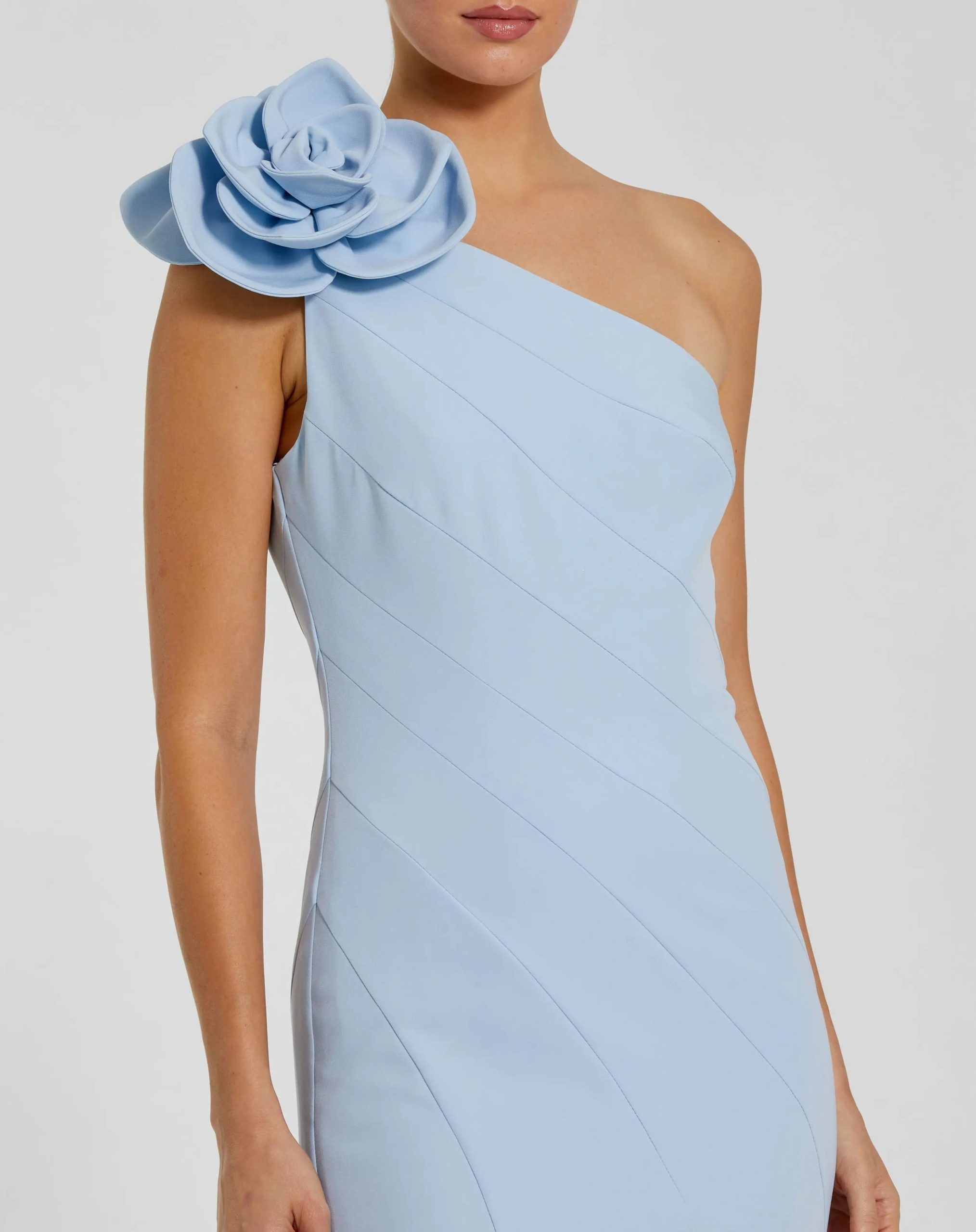 Blue One Shoulder Mermaid Gown With 3D Flower - Image 2
