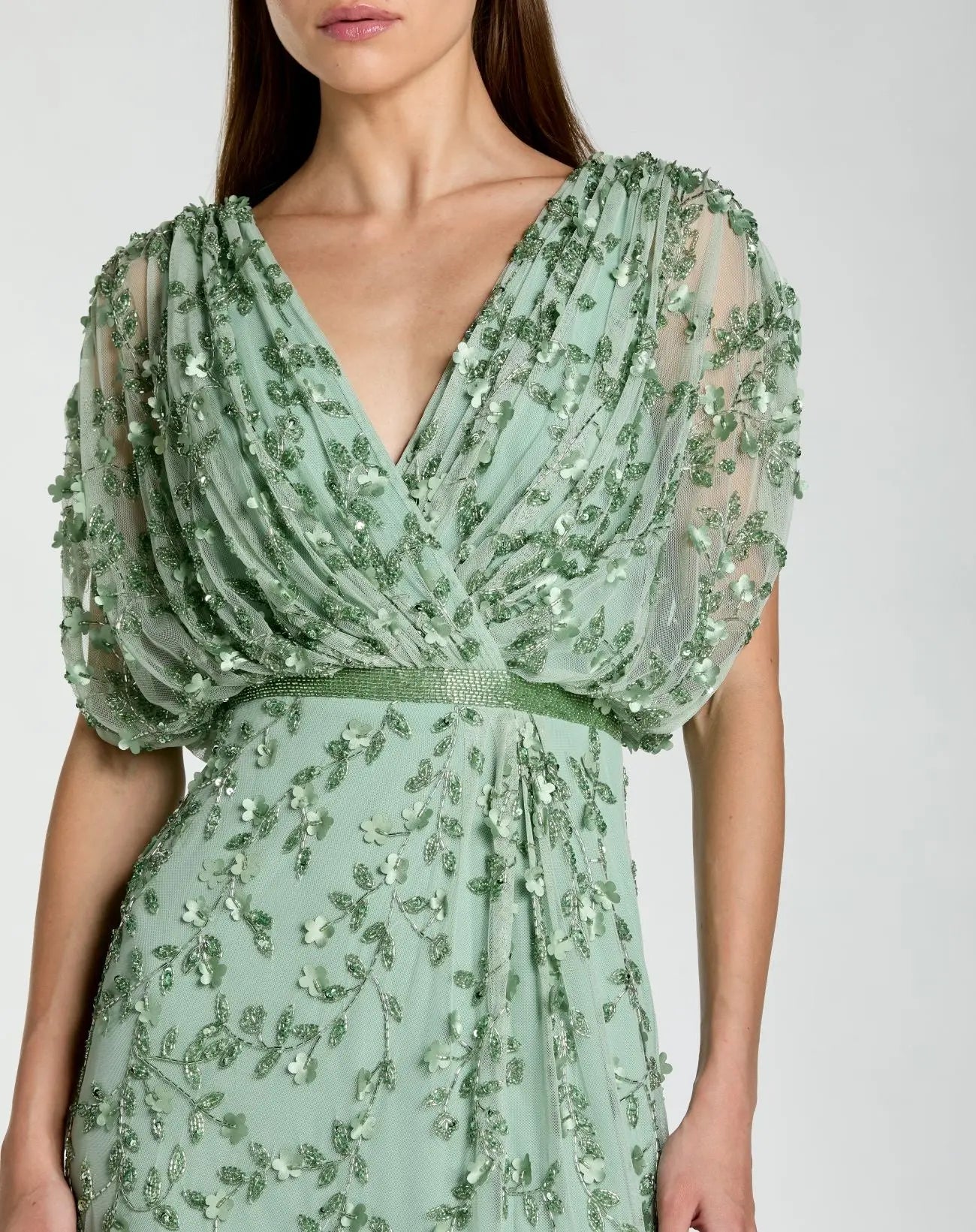 Green Beaded V-Neck Short Sleeve Blouson Gown - Image 2