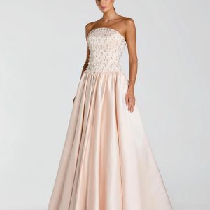 Light Pink Embellished Strapless Ball Gown