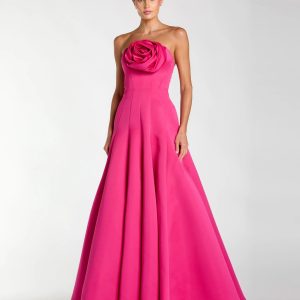 Pink Strapless Rosette Corset Ball Gown