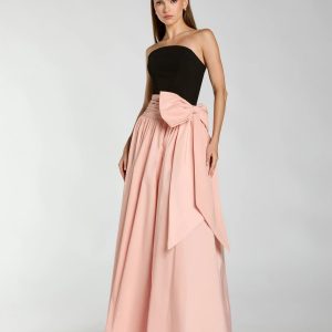Black Pink Strapless Gown With Oversized Bow