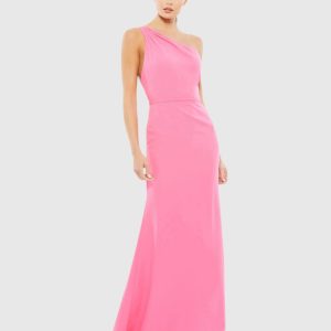 Pink One Shoulder Crepe Mermaid Gown