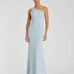 Blue One Shoulder Crepe Mermaid Gown
