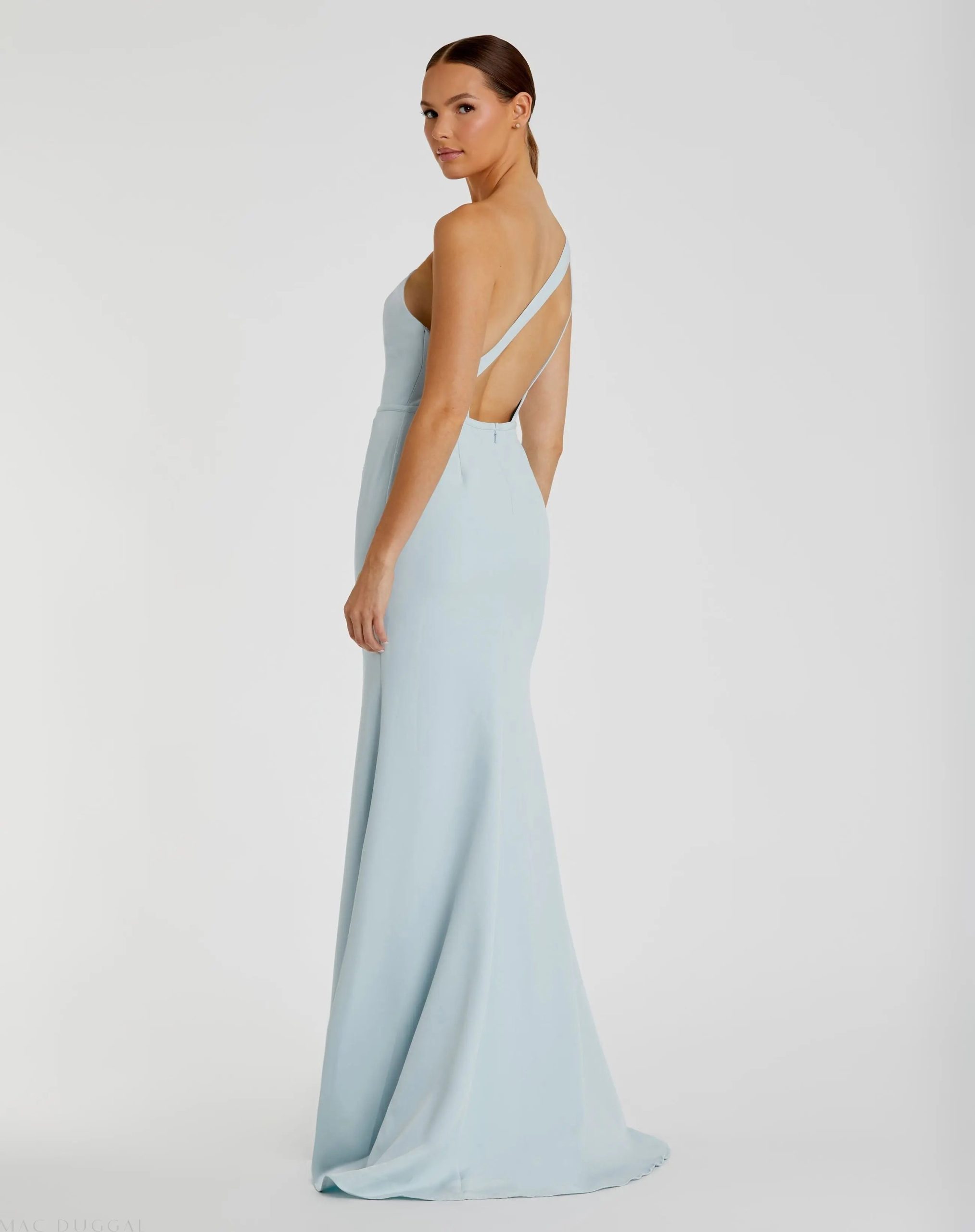Blue One Shoulder Crepe Mermaid Gown - Image 2