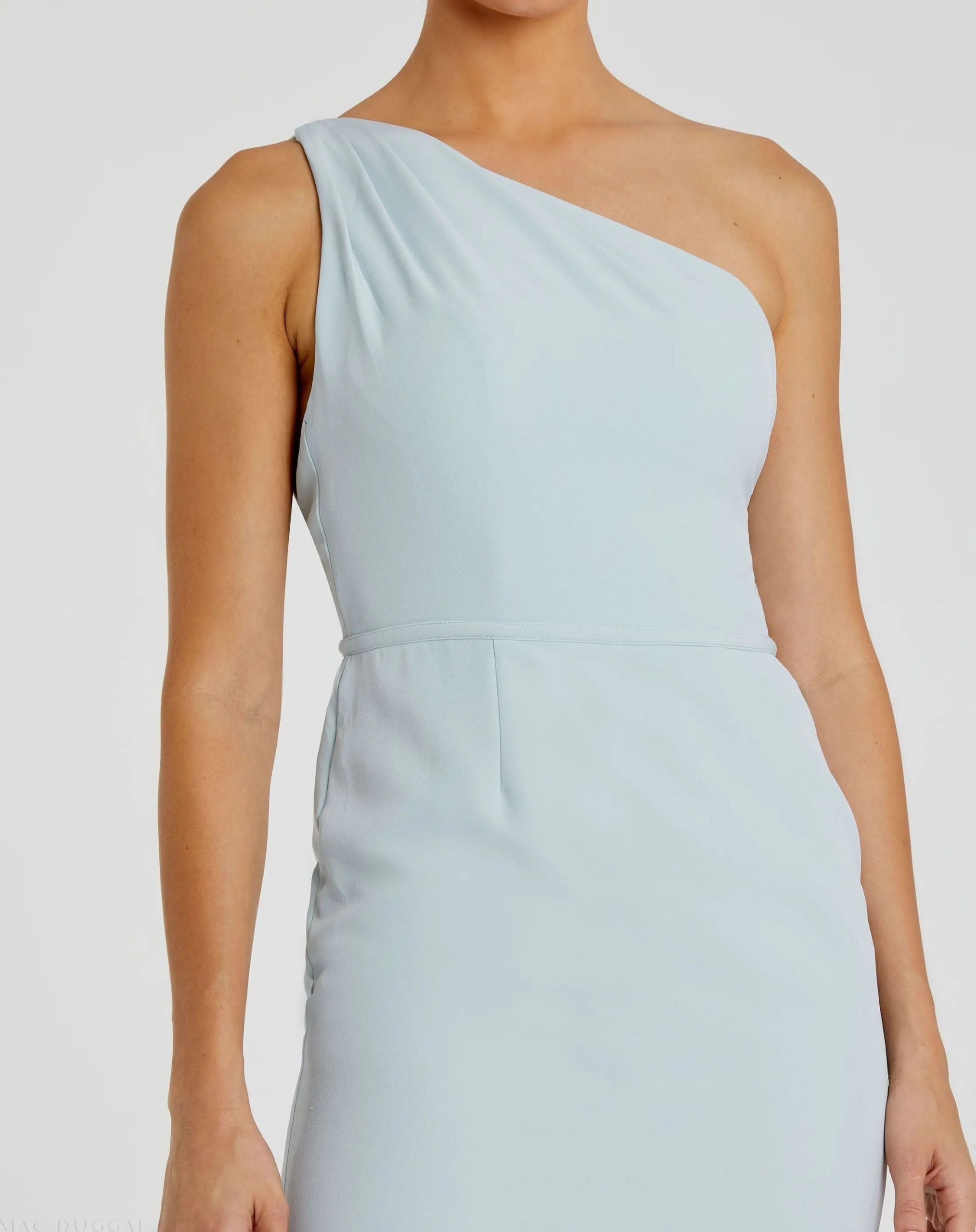Blue One Shoulder Crepe Mermaid Gown - Image 3